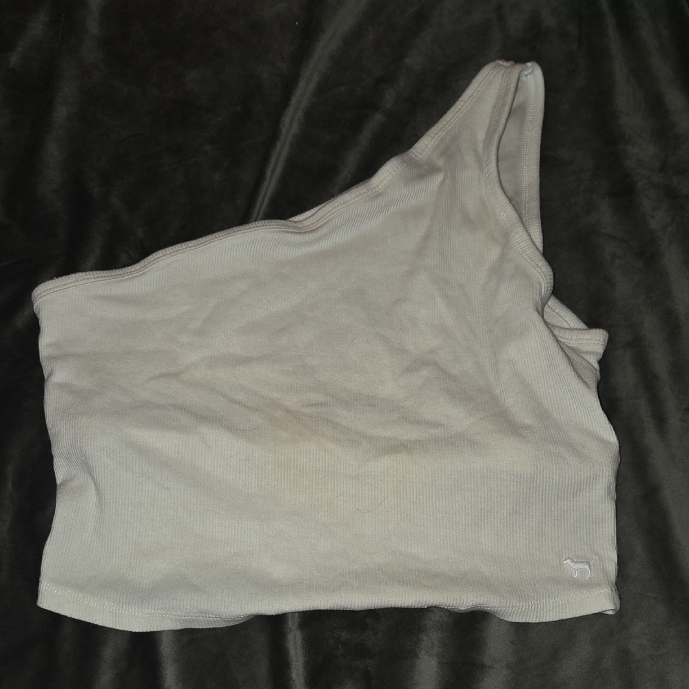 PINK Victoria's Secret One-Shoulder Ribbed Crop Top - White